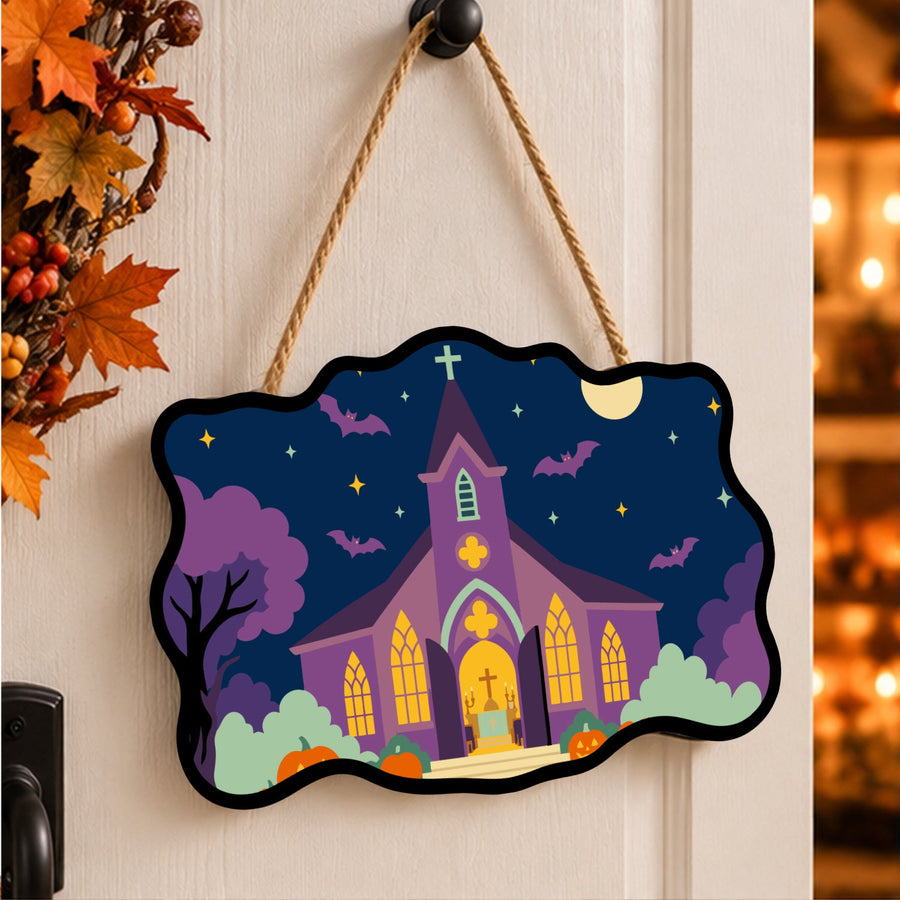 Église sous la Lune | Pancarte à peindre