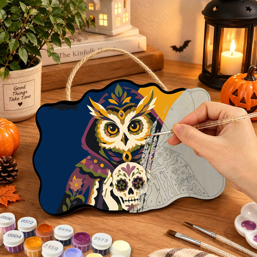 Hibou au Crâne Fleuri | Pancarte à peindre