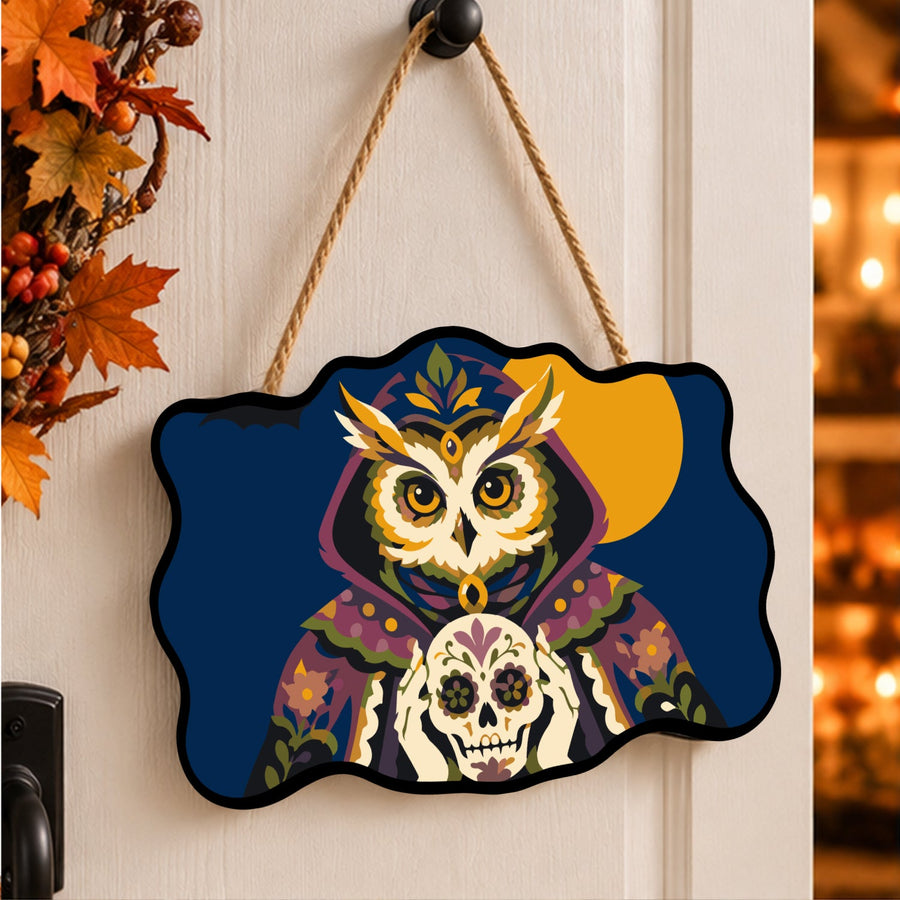 Hibou au Crâne Fleuri | Pancarte à peindre