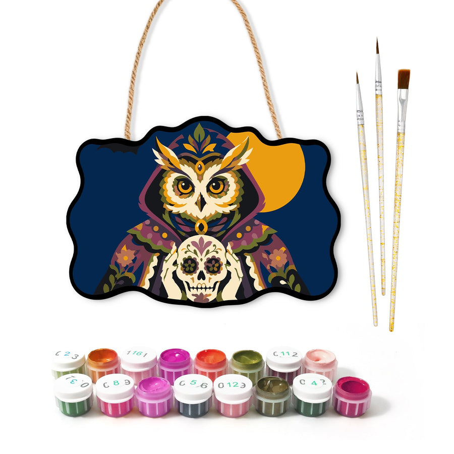 Hibou au Crâne Fleuri | Pancarte à peindre