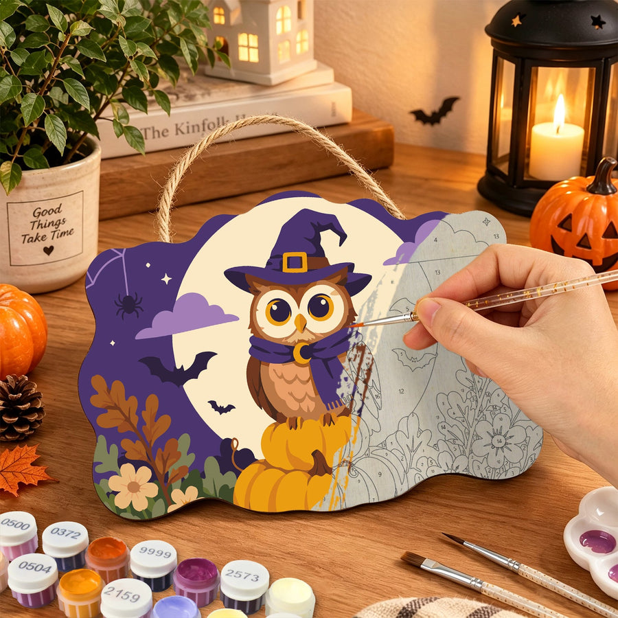 Hibou Sorcier et Citrouille | Pancarte à peindre