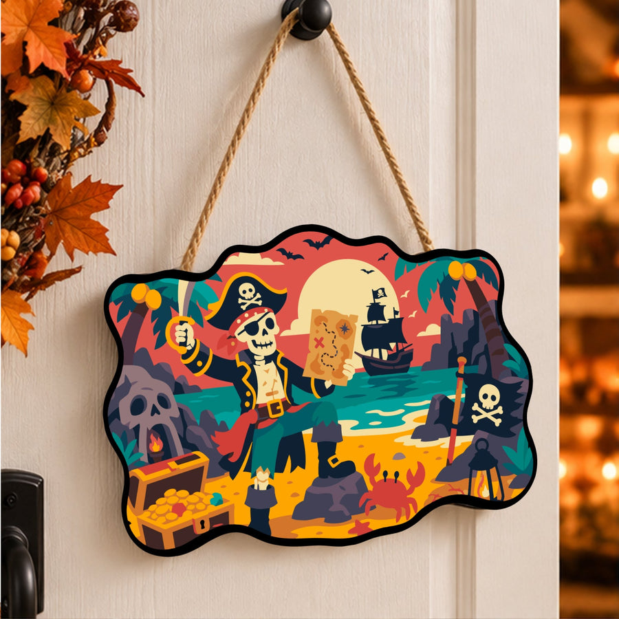 Pirate Squelette au Coffre | Pancarte à peindre