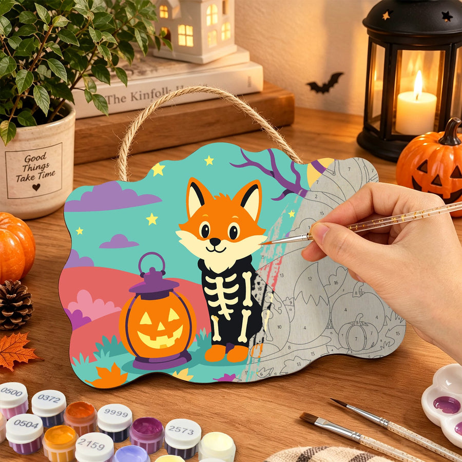 Renard en Costume Squelette | Pancarte à peindre