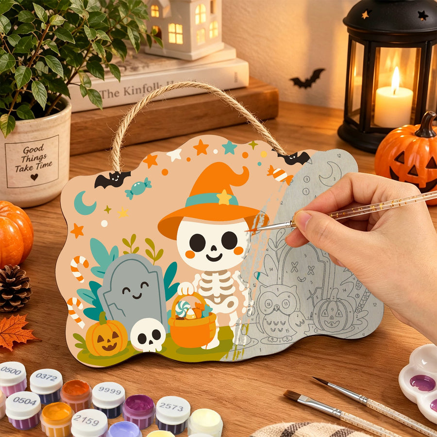 Squelette et Petit Hibou | Pancarte à peindre