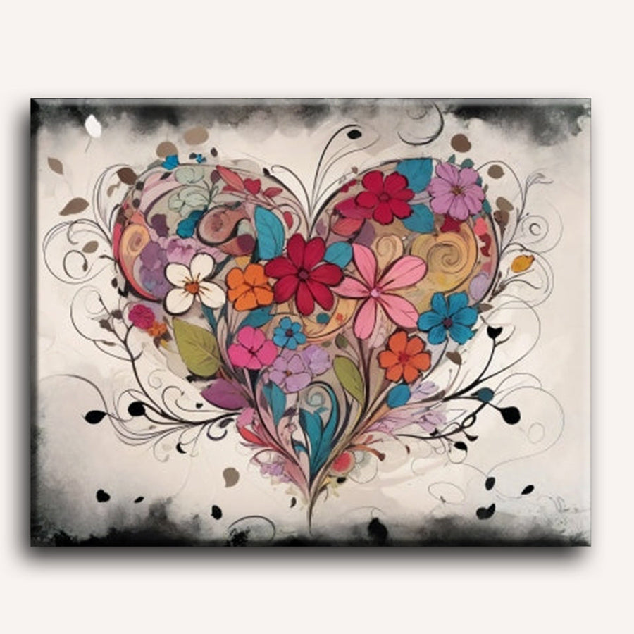 Cœur Floral Abstrait | Peinture par numéro