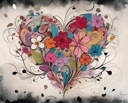 Cœur Floral Abstrait | Peinture par numéro