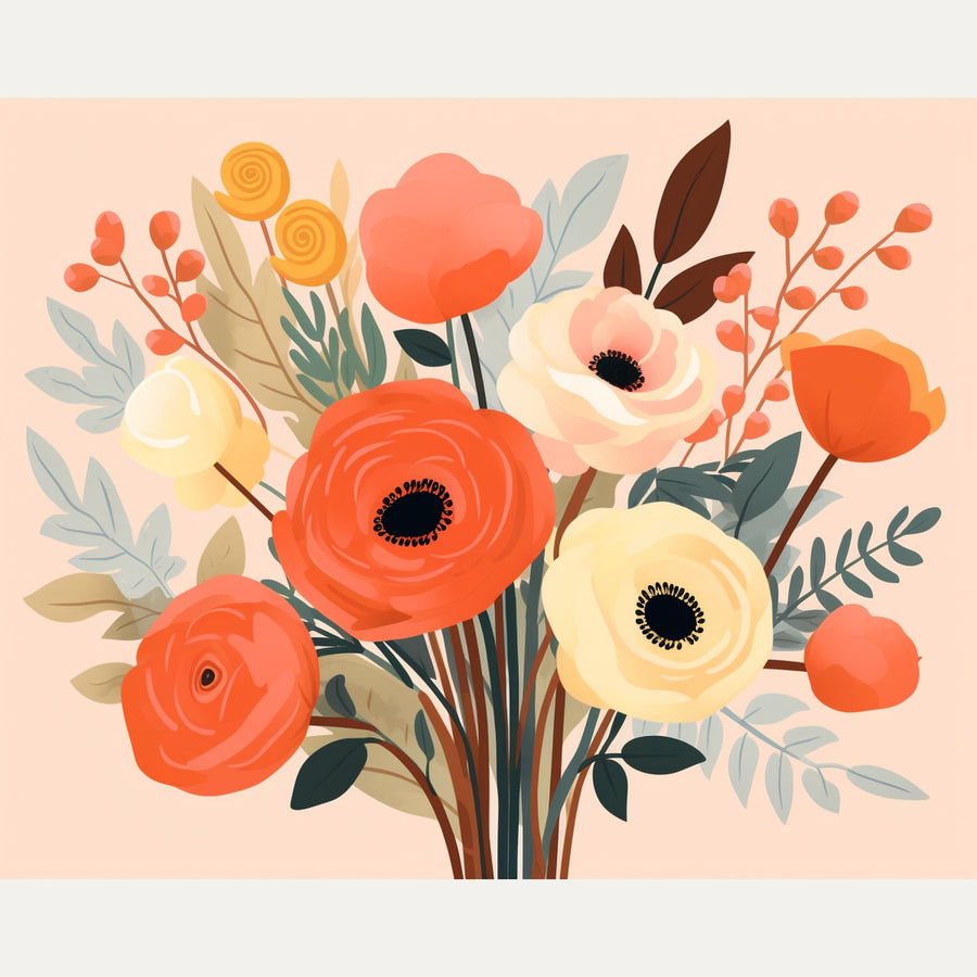 Anémones Corail | Peinture par numéro