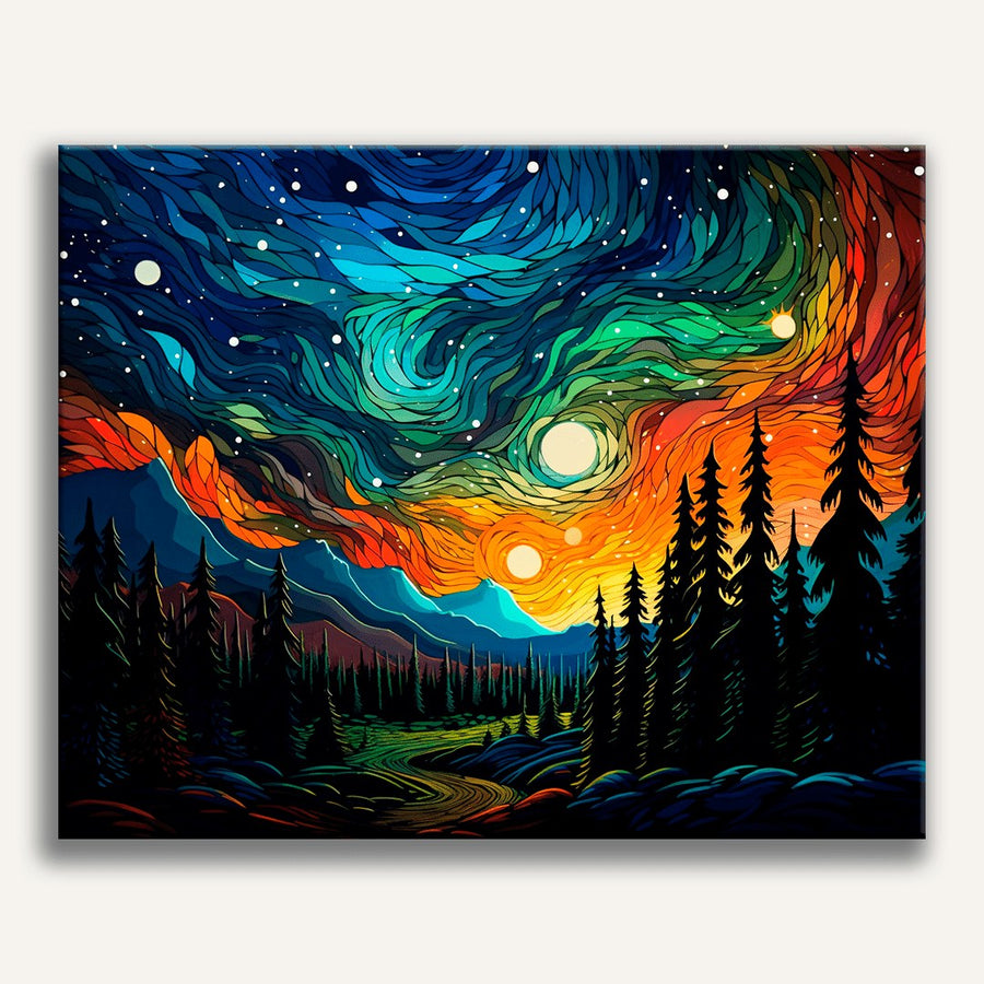 Aurores sur la Forêt | Peinture par numéro