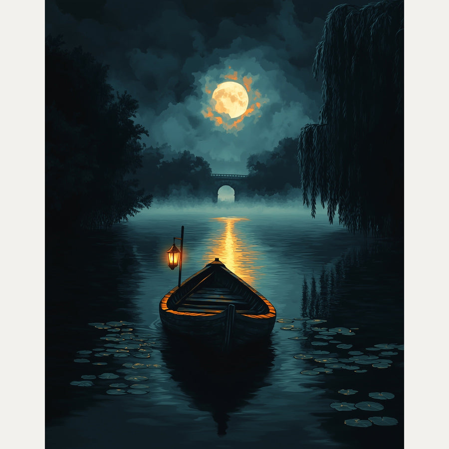 Barque sous la Lune | Peinture par numéro