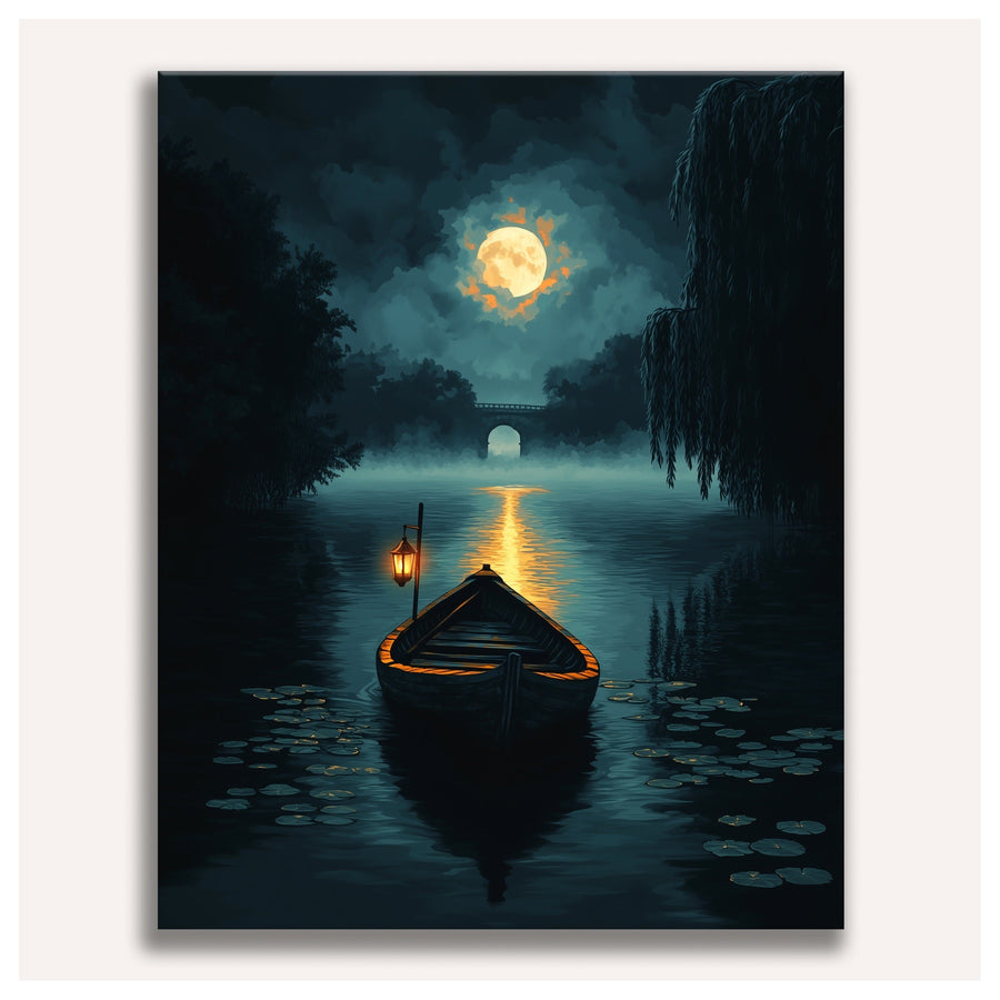 Barque sous la Lune | Peinture par numéro