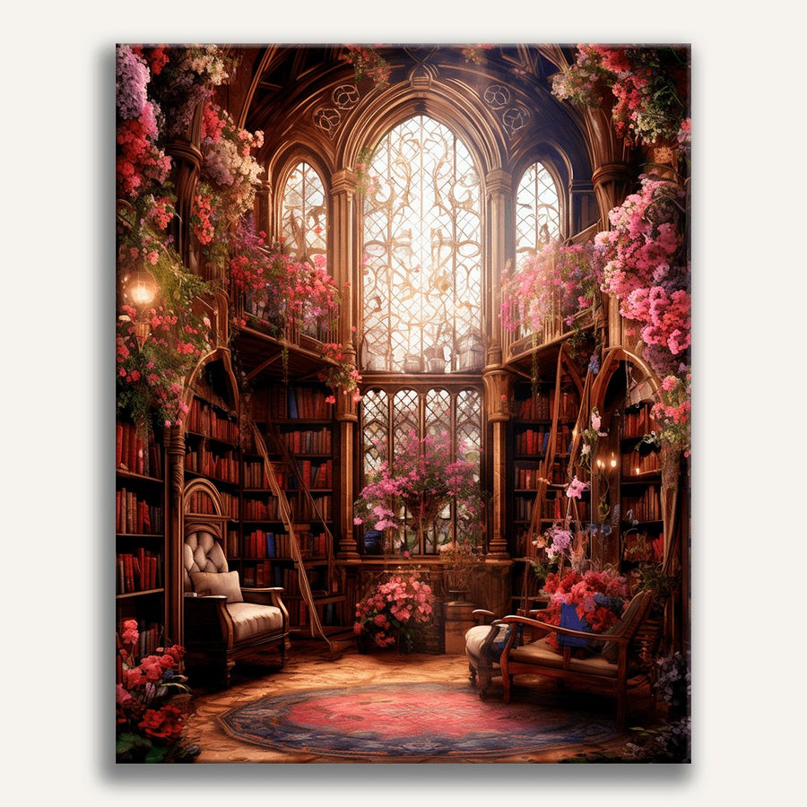 Bibliothèque florale enchantée | Peinture par numéro