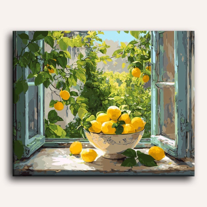 Bol de citrons à la fenêtre | Peinture par numéro