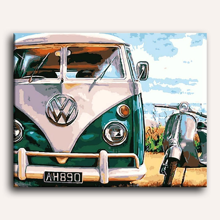 Bus et Vespa | Peinture par numéro