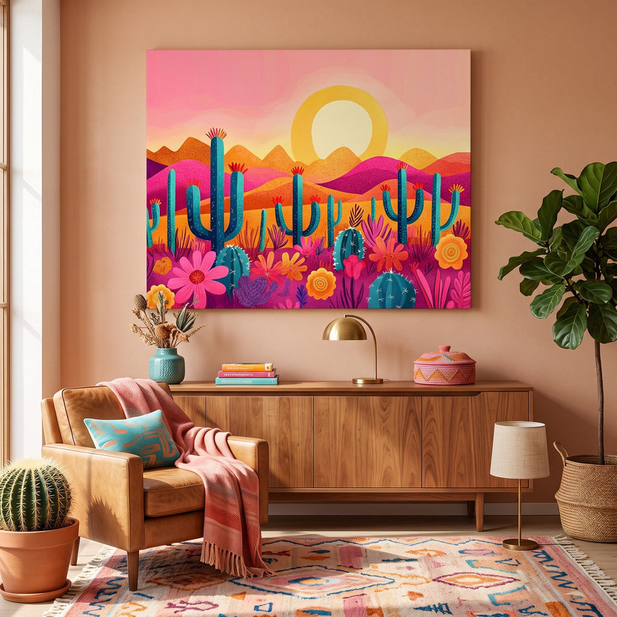 Cactus au Soleil Couchant | Peinture par numéro