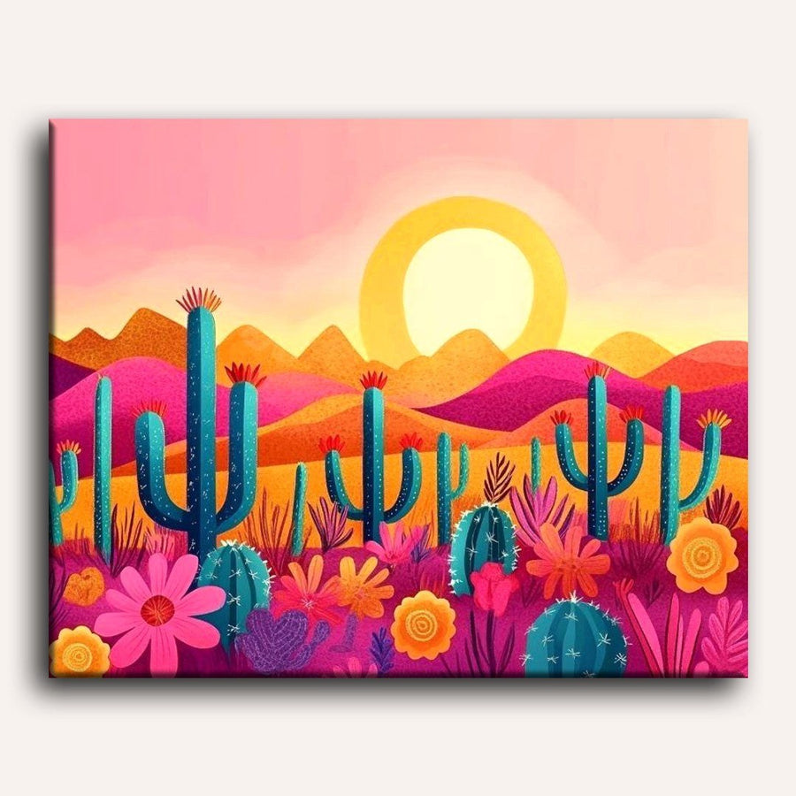 Cactus au Soleil Couchant | Peinture par numéro