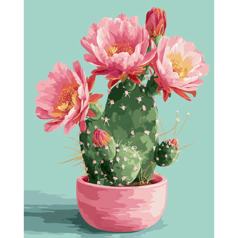 Cactus en Fleurs | Peinture par numéro