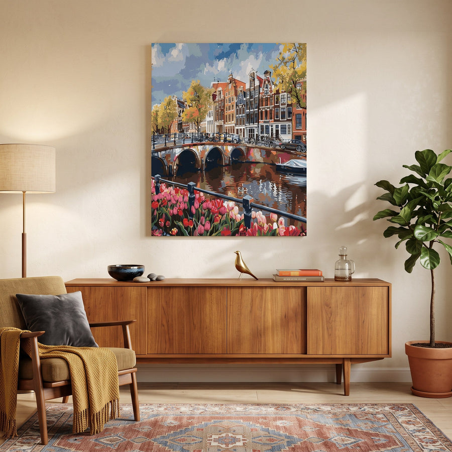 Canal d'Amsterdam aux Tulipes | Peinture par numéro
