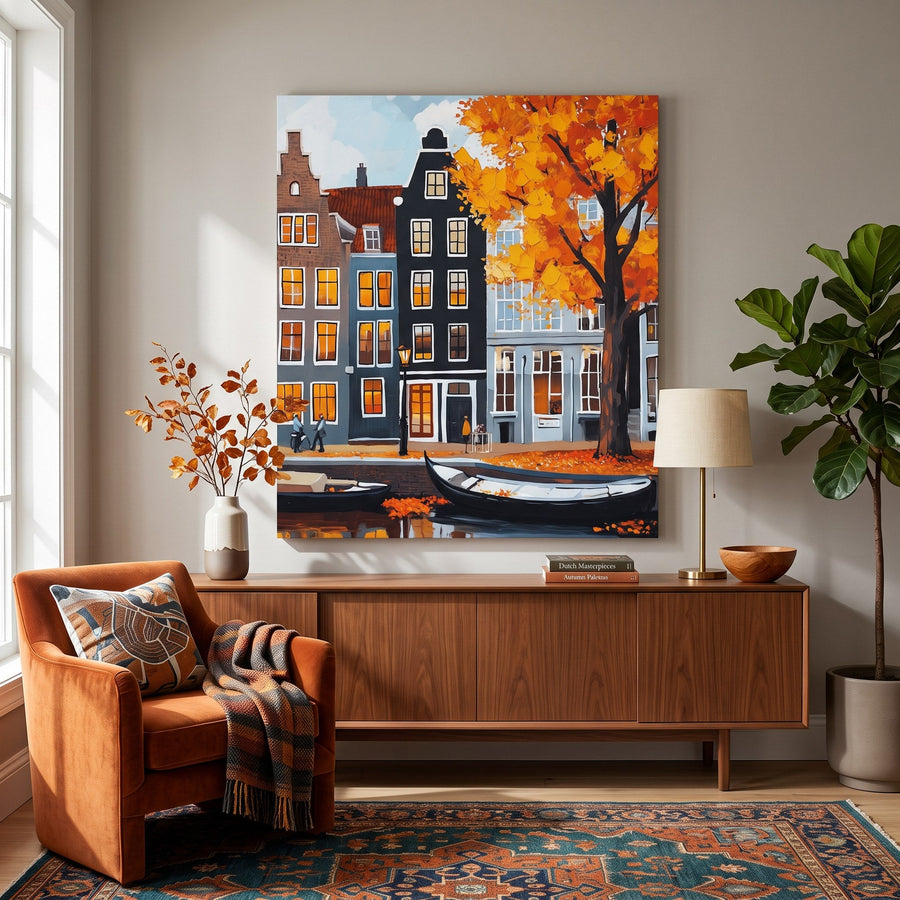 Canal d'Amsterdam en Automne | Peinture par numéro