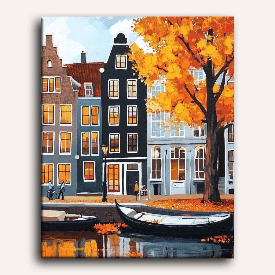 Canal d'Amsterdam en Automne | Peinture par numéro