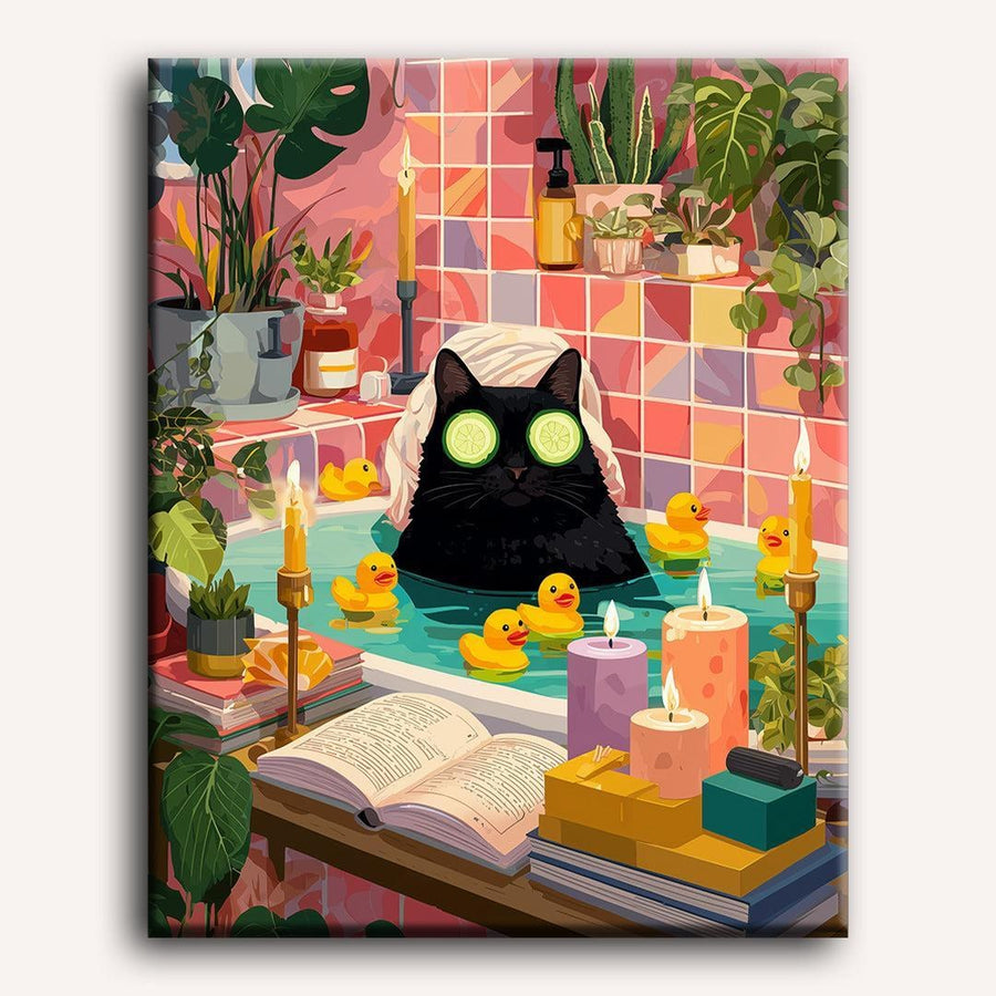 Chat au Bain Moussant | Peinture par numéro