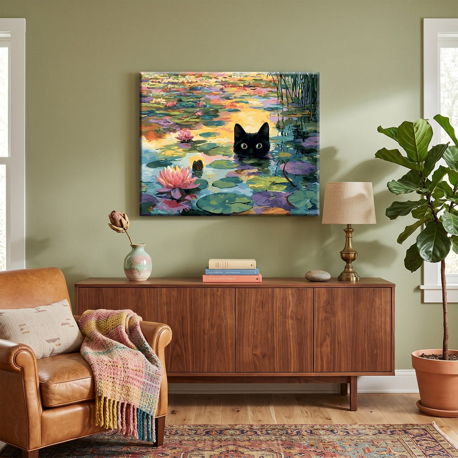 Chat aux nénuphars | Peinture par numéro