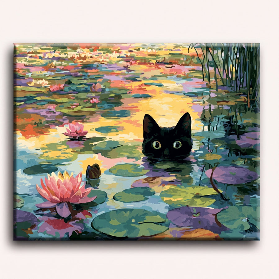 Chat aux nénuphars | Peinture par numéro