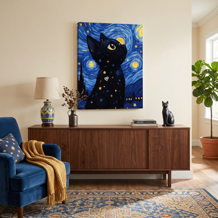 Chat dans la nuit étoilée | Peinture par numéro