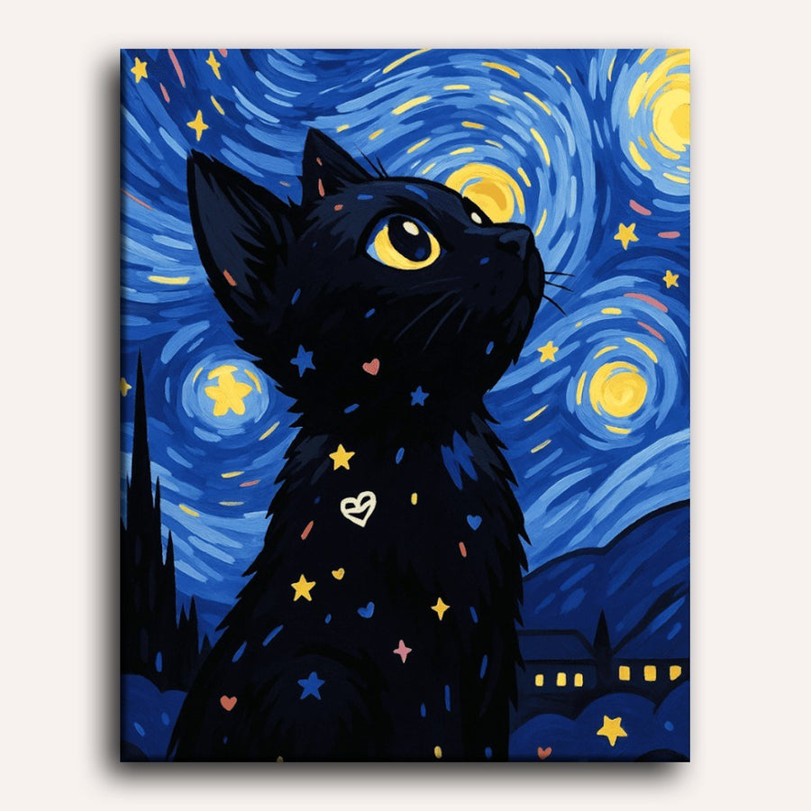 Chat dans la nuit étoilée | Peinture par numéro