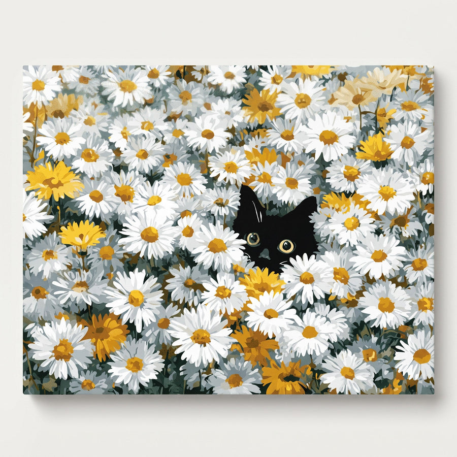 Chat dans les Marguerites | Peinture par numéro