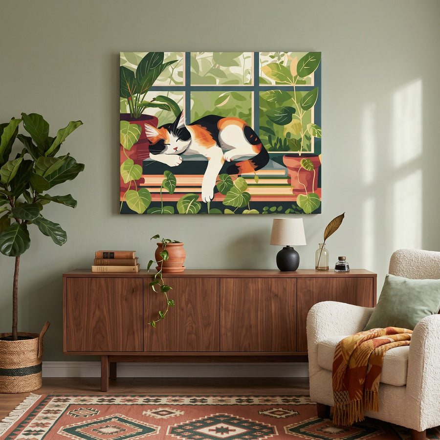 Chat Endormi à la Fenêtre | Peinture par numéro