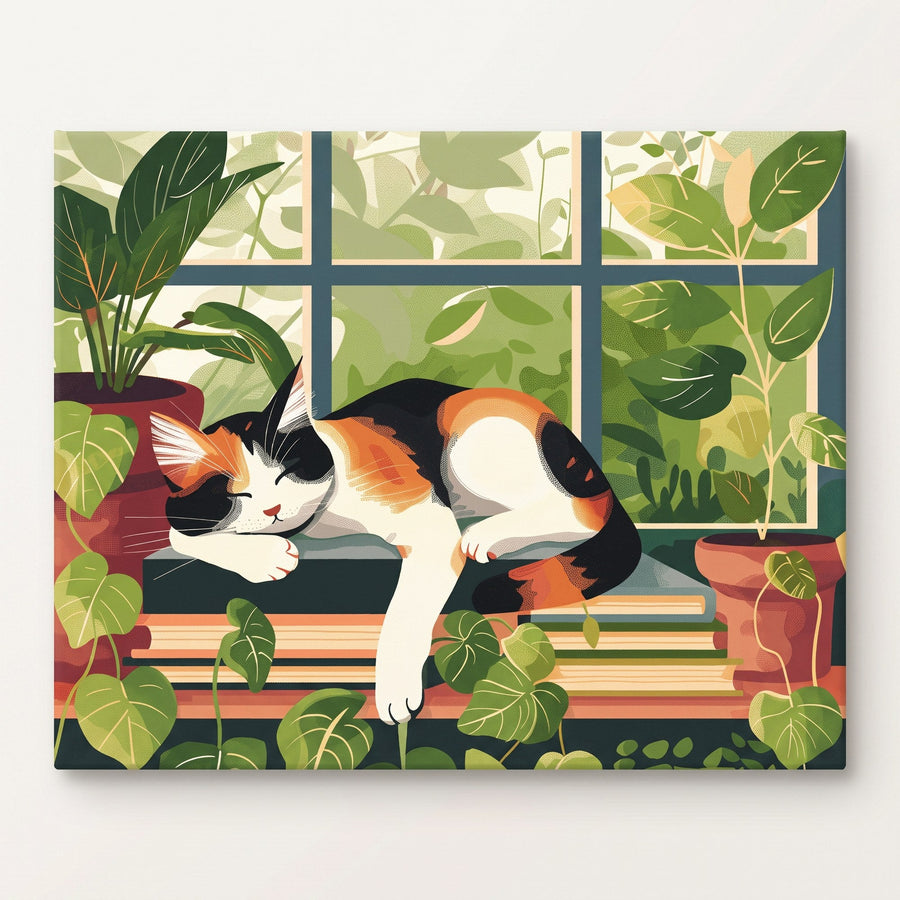 Chat Endormi à la Fenêtre | Peinture par numéro