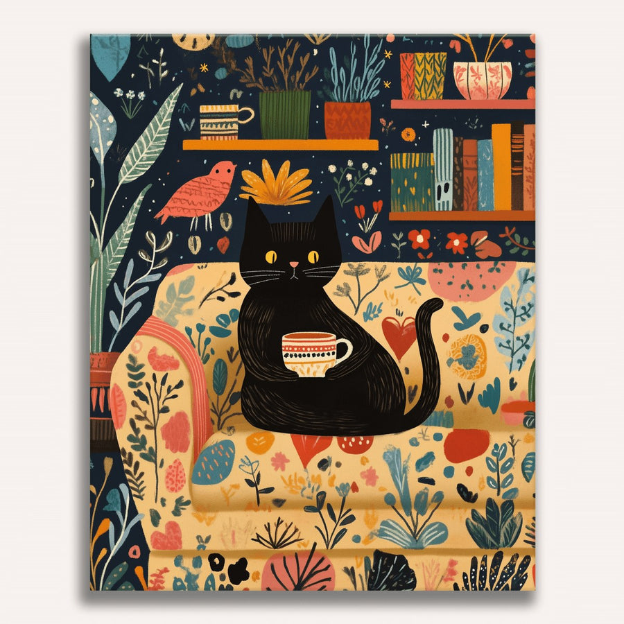 Chat et café | Peinture par numéro
