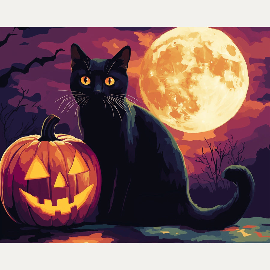 Chat et Citrouille | Peinture par numéro