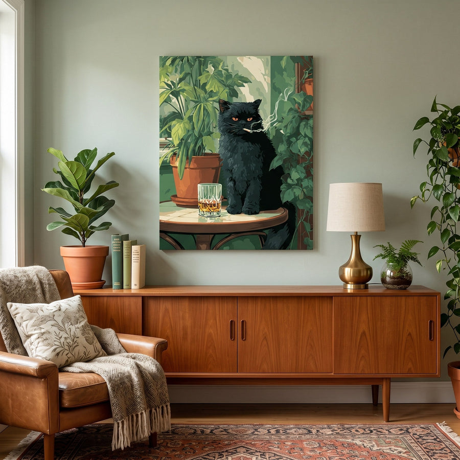 Chat noir au bar | Peinture par numéro