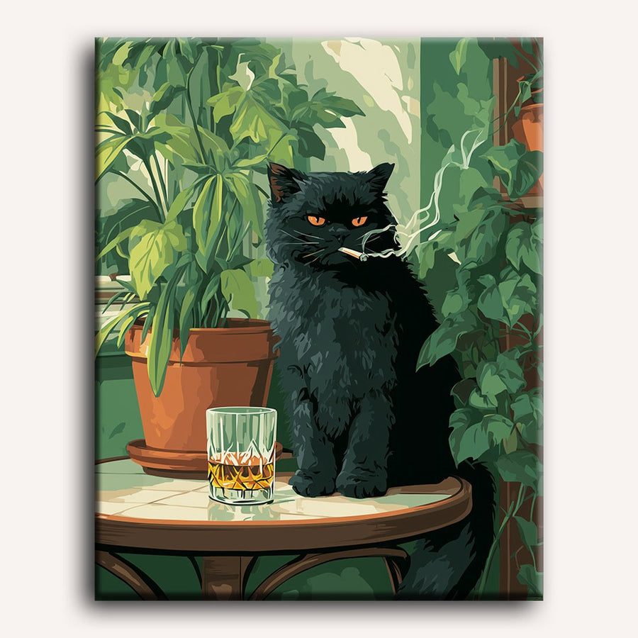 Chat noir au bar | Peinture par numéro