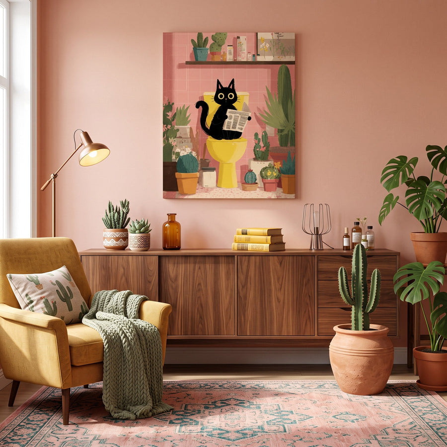 Chat noir aux toilettes | Peinture par numéro