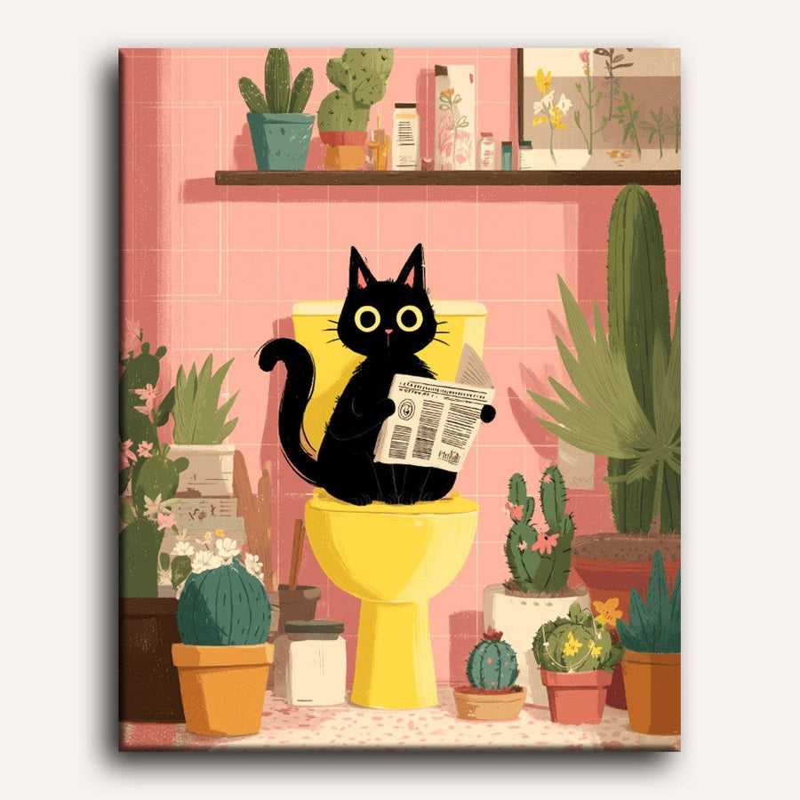 Chat noir aux toilettes | Peinture par numéro