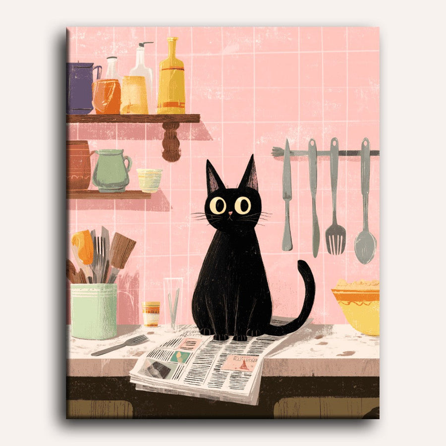Chat Noir Cuisinier | Peinture par numéro
