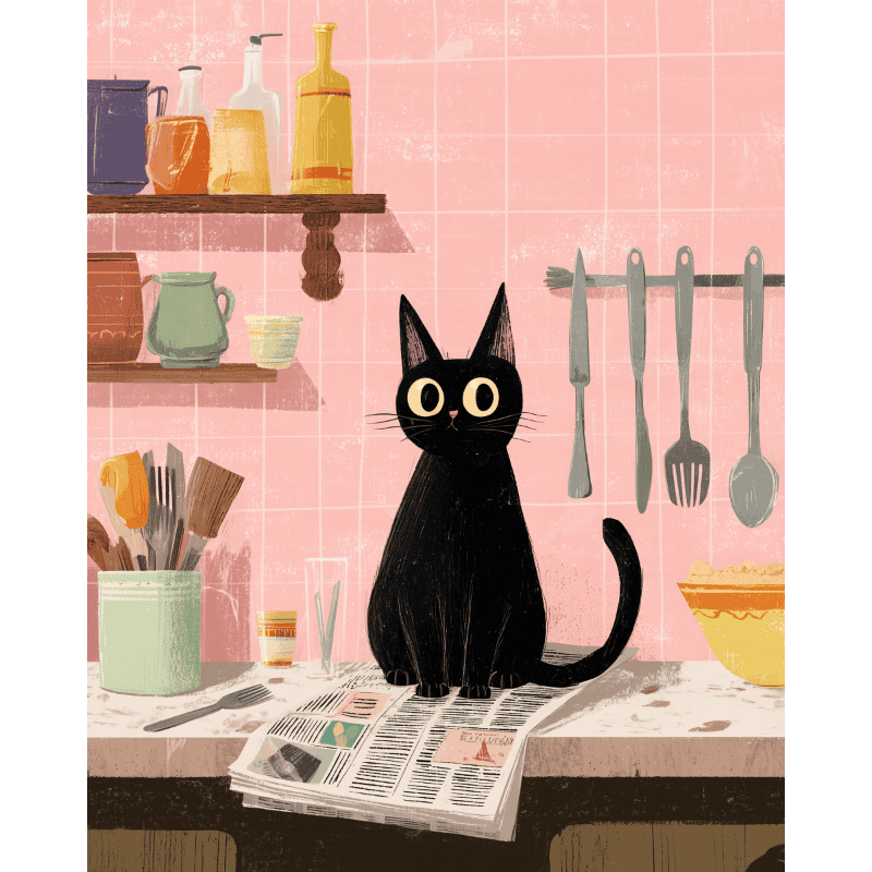 Chat Noir Cuisinier | Peinture par numéro