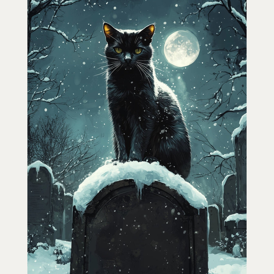 Chat Noir sous la Neige | Peinture par numéro