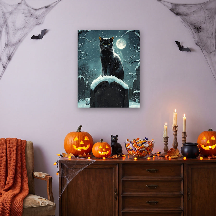 Chat Noir sous la Neige | Peinture par numéro