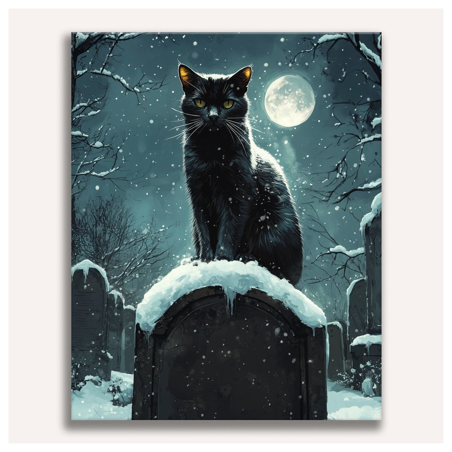 Chat Noir sous la Neige | Peinture par numéro