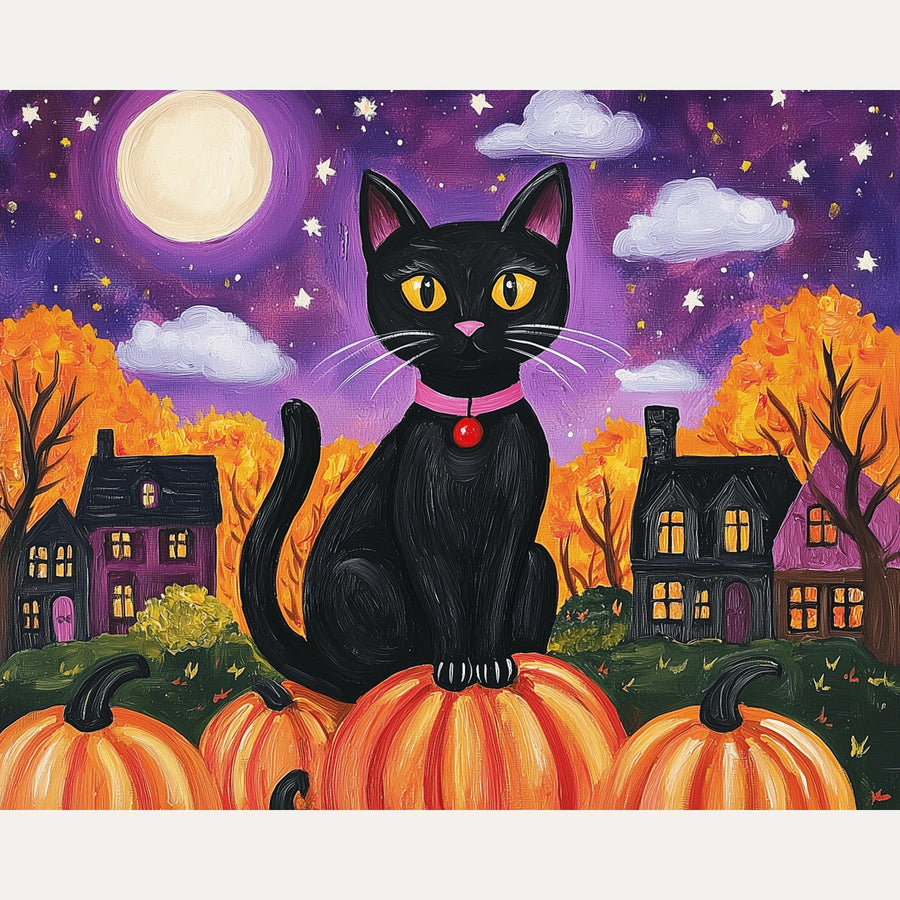Chat sur les Citrouilles | Peinture par numéro