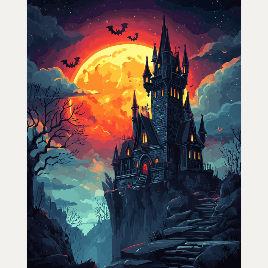 Château sous la Lune | Peinture par numéro