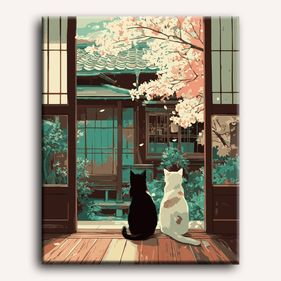 Chats au Jardin Japonais | Peinture par numéro