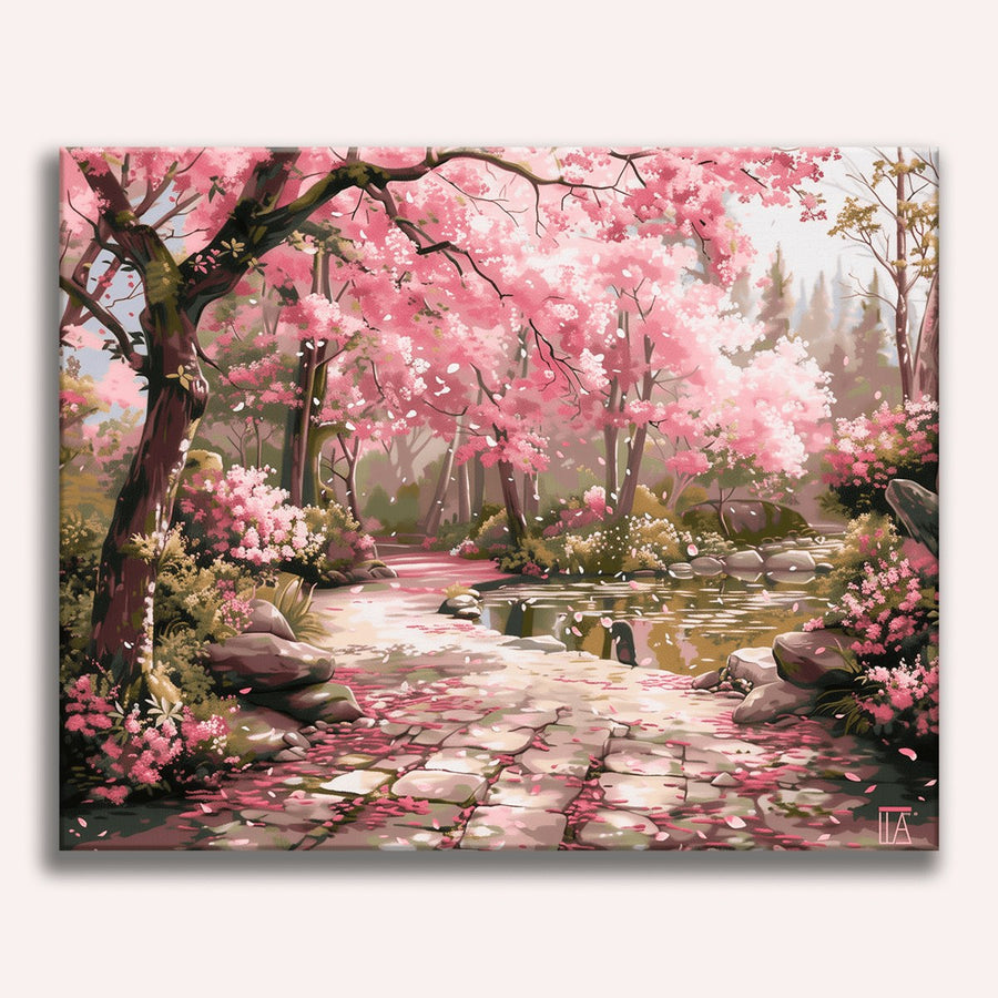Chemin de pierre aux cerisiers | Peinture par numéro