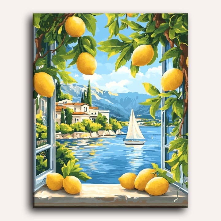 Citrons et Lac Italien | Peinture par numéro