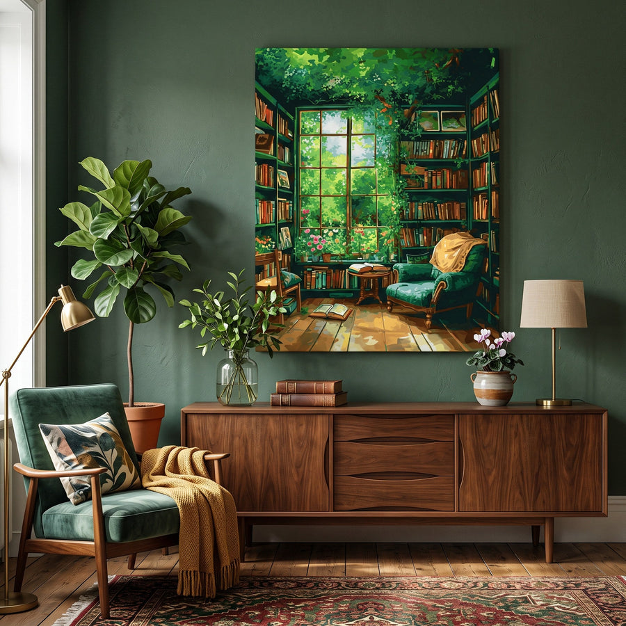 Coin lecture verdoyant | Peinture par numéro