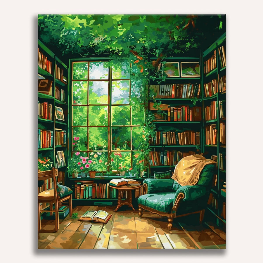 Coin lecture verdoyant | Peinture par numéro