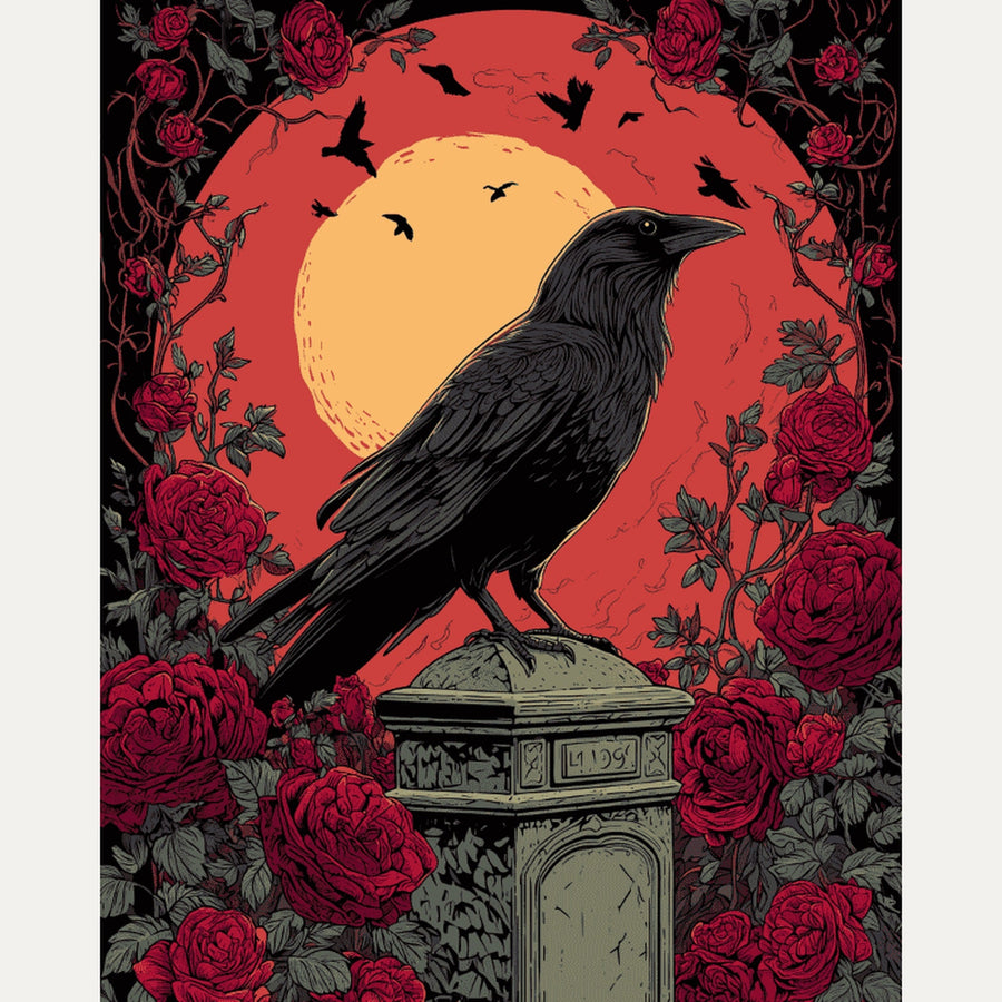 Corbeau et Roses | Peinture par numéro